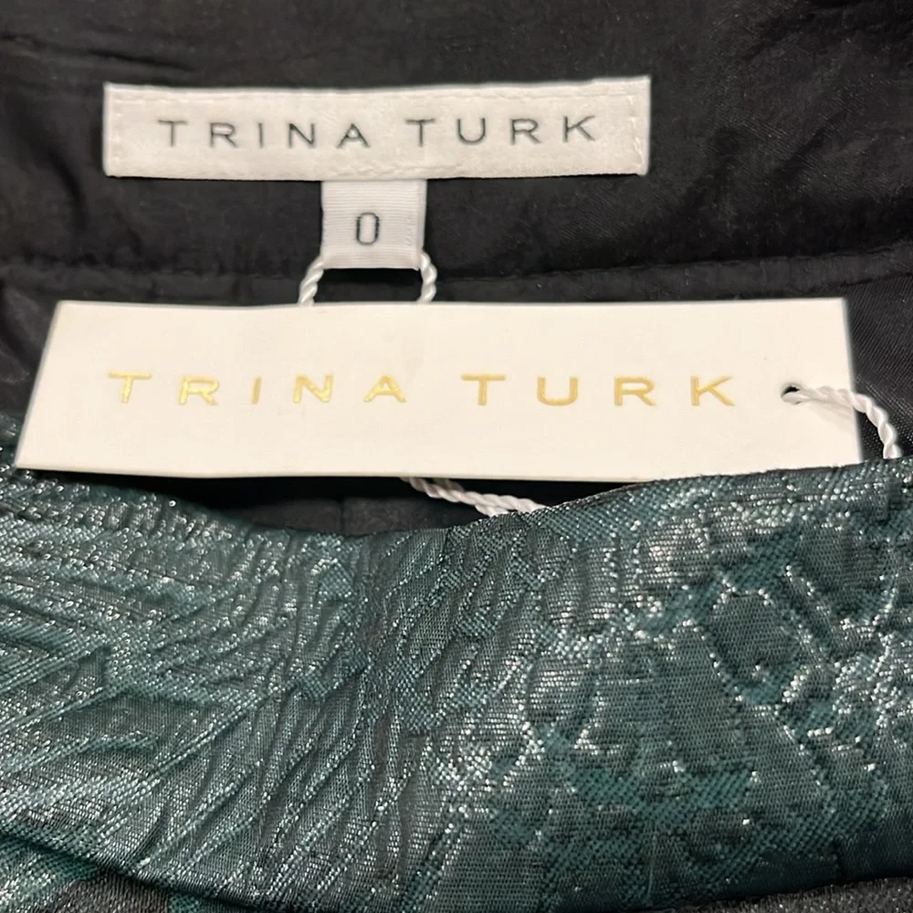 Trina Turk Green Embossed Matelasse Pleat Floral Skirt Women Size 0 New
